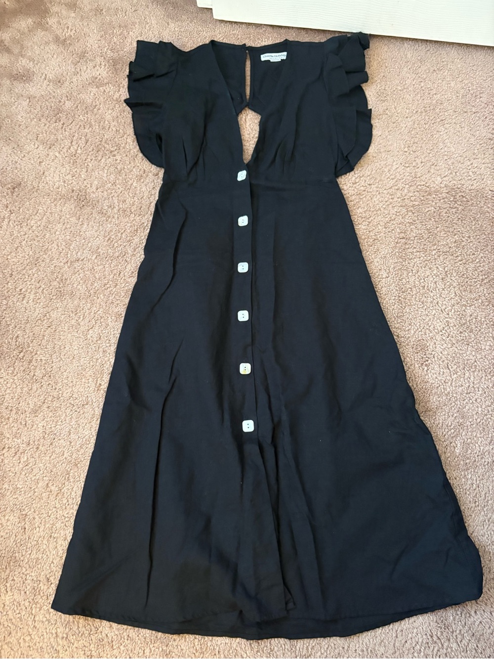 Charlie Holiday Black Midi Dress with Ruffle Sleeves